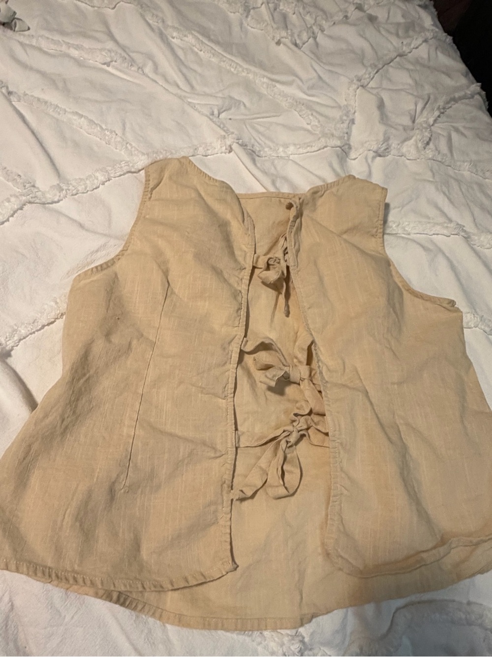 Women's Cream Tie-Back Linen Blend Tank Top